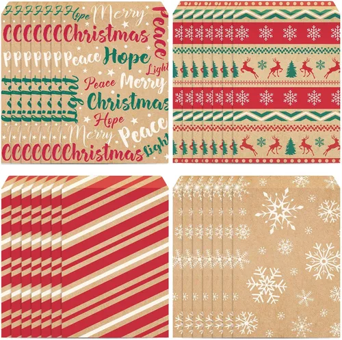 Vista 8 de Pasimy 100 bolsas de papel kraft de Navidad autoadhesivas, a la moda