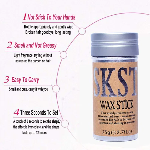 Vista 3 de Barra de cera para el cabello, barra de cera para el cabello, cera para cabello Flyaways Gel Stick no graso para cabello volador y encrespamiento