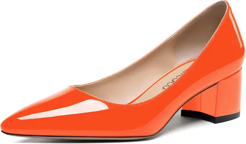 Vista 2 de MODENCOCO Zapatos de tacón bajo grueso y grueso para mujer, con puntera puntiaguda, de 2 pulgadas