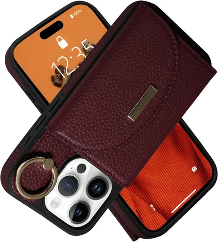 Vista 14 de Funda tipo cartera de Keallce para iPhone 14 Pro de 6.1 pulg., funda con tapa y ranuras para tarjetas, soporte con anillo, funda protectora de piel