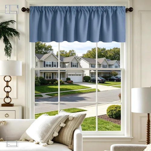 Vista 16 de Cenefa Beige Oscurecedora para Ventana, Cortina Corta con Bolsillo para Barra, Cenefa Primitiva para Sala de Estar, Baño, Guardería, Cocina, Ventana