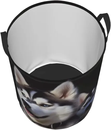 Vista 8 de Cesta de lavandería para perro Husky impermeable, cesta de ropa sucia, plegable, con asas, cesta de lavandería independiente para baño, dormitorio