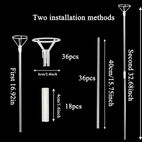 Vista 2 de Juego de 36 palos grandes de 16.92 pulgadas para globos transparentes con copas, soportes largos reutilizables para globos de 10 a 30 pulgadas