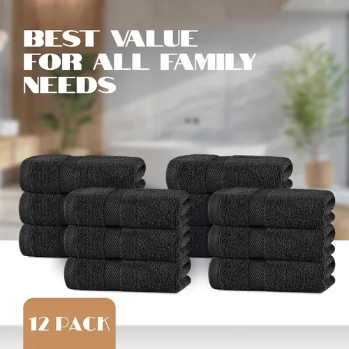 Vista 4 de Toallas de mano blancas clásicas para baño [paquete de 12] Toallas de mano de algodón a granel para gimnasio, cocina y spa, 16x27 pulgadas, toallas