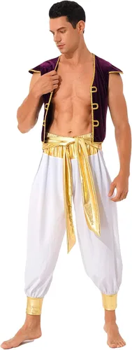 Vista 2 de Conjunto de ropa de Halloween con príncipe árabe para hombre, chaleco con cinturón Bloomers, carnaval, fiesta, club
