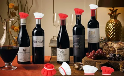 Vista 6 de Tapón de vino de silicona reutilizable de grado alimenticio, con forma de sombrero de chef, lindos accesorios de vino, accesorios de cocina