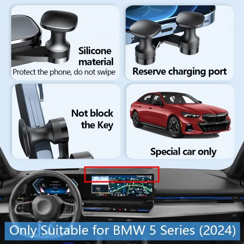 Vista 5 de Soporte para teléfono de coche para BMW Serie 5 2024 2025 2026 BMW i5 530i 540i xDrive eDrive40 M60 Accesorios para automóviles Soporte de pantalla