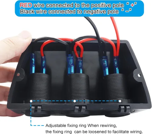Vista 5 de tres enchufes con adaptador de potencia y separador de encendedores de cigarrillo en estilo marino, de 12 a 24 V, 3 power sockets