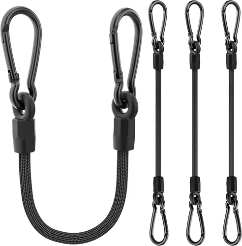 Vista 12 de Cuerdas elásticas con ganchos, cuerdas elásticas de servicio pesado de 8 pulgadas de largo con clip de mosquetón para exteriores, cuerda elástica