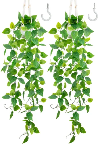 Vista 27 de LOYWREE Plantas Artificiales de 35.4 Pulgadas en Maceta Negra Plantas Colgantes Falsas Realistas en Maceta con Hiedra Artificial y Pothos - Ideal