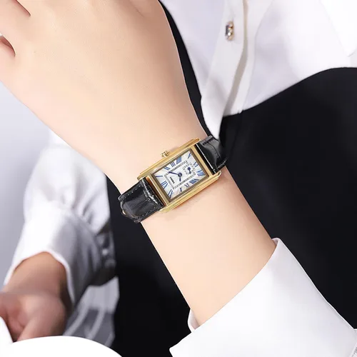 Vista 3 de FANMIS Reloj de pulsera vintage para mujer, clásico, rectangular, analógico, de cuarzo, ultradelgado, brazalete de moda, reloj de negocios