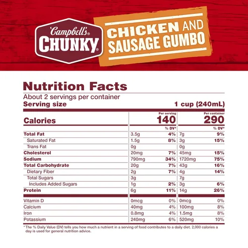 Vista 2 de Sopa Campbell’s Chunky, Gumbo de Pollo y Salchicha, lata de 18.8 oz (Caja de 12)
