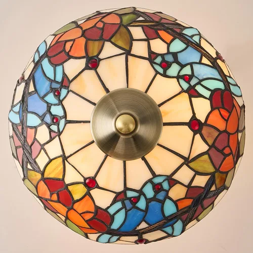 Vista 4 de Lámpara de mesa estilo Tiffany, lámpara de mesa de vidrio manchado, lámpara de decoración antigua artesanal para mesita de noche, dormitorio, sala