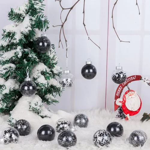 Vista 5 de 24 unidades - Adornos de bolas de Navidad colgantes de plástico transparente inastillable con bolas delicadas decorativas (2.36"/60mm, negro)
