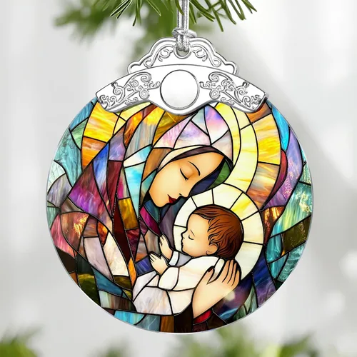 Vista 22 de Adorno de Vidrio Manchado de Puesta de Sol en la Playa, Adorno Navideño – Decoración de Árbol de Navidad, Decoración Festiva, Relleno de Calceti