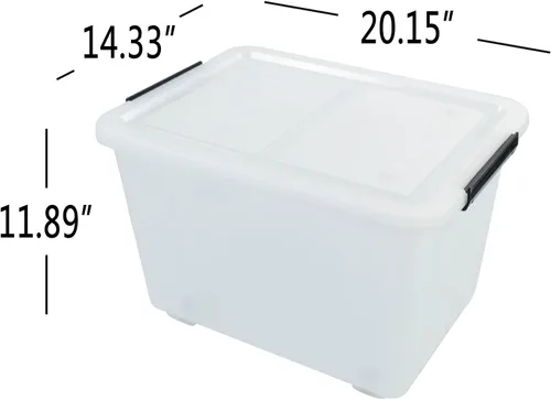 Vista 4 de Paquete de 4 cajas grandes de plástico transparente con ruedas de 50 cuartos de galón