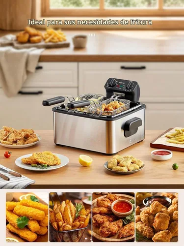 Vista 4 de Reemix Freidora eléctrica de 4.5L con 3 cestas de acero inoxidable