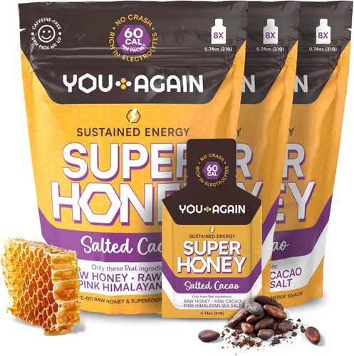 Vista 10 de You Again Gel de Energía Limpia Super Miel de la Selva, Chocolate Salado del Himalaya Reposición de Electrolitos Combustible para Correr Gel