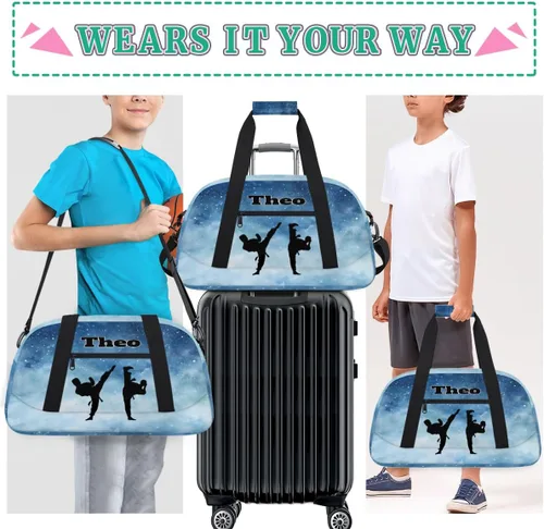 Vista 6 de Bolsas de lona deportivas personalizadas para niños, bolsa de entrenamiento personalizada para gimnasio, bolsa de entrenamiento con nombre