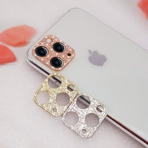 Vista 9 de Protector de lente brillante para iPhone 12 Pro Max, cubierta de cámara con purpurina 3D, diamantes de imitación, puntos brillantes, decoración