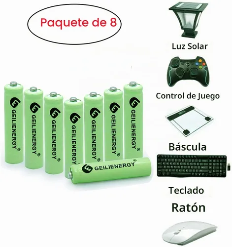 Vista 6 de AAA 600mAh 1.2V NiMH Baterías solares recargables para luz solar, lámpara solar, luces de jardín verdes (8 piezas)
