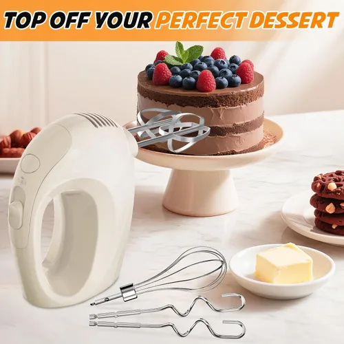 Vista 5 de Batidora de mano eléctrica portátil de 5 velocidades - Mezclador de cocina con 5 accesorios de acero inoxidable, batidor y batidor de alimentos