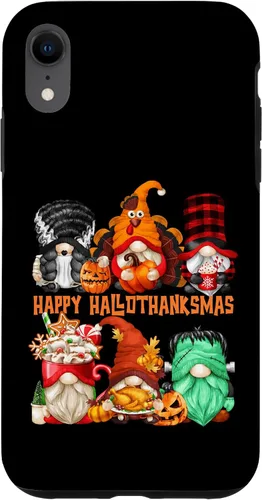 Vista 24 de iPhone 16 Halloween Thanksgiving Christmas Gnomes Happy Hallothanksmas Case