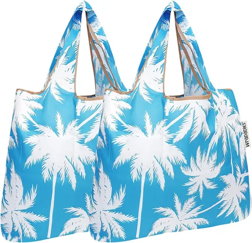 Vista 23 de allydrew Bolsa plegable de nailon para comestibles reutilizable (Set de 2), Ballenas Azules