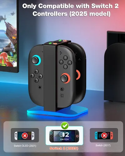 Vista 6 de Base de carga para Switch 2 mejorada para Nintendo Switch 2 Joycons, cargador Joycon 2 Estación de carga magnética rápida NS2 4 en 1 para Nintendo