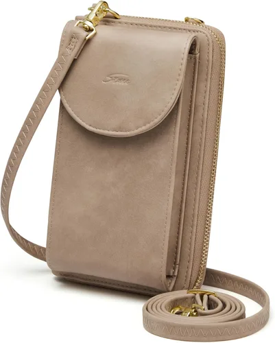 Vista 10 de S-ZONE - Bolso cruzado para mujer, de cuero sintético de PU, con bloqueo RFID, para teléfono celular/billetera A-Negro
