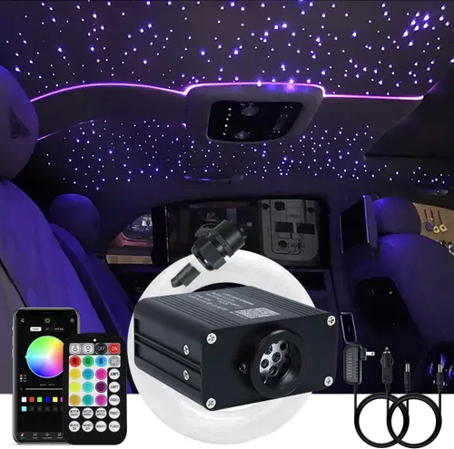 Vista 20 de AKEPO Kit de Luces de Fibra Óptica Twinkle Meteor APP de Tamaño Pequeño 16W, Estrella Fugaz+RGBW Activado por Música 550pcs 0.03in/0.75mm 9.8ft/3m