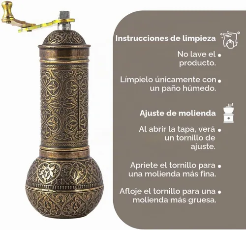 Vista 6 de Molinillo de café decorativo hecho a mano, molinillo de especias turco recargable, molinillo de café manual con mango, molinillo de café de metal