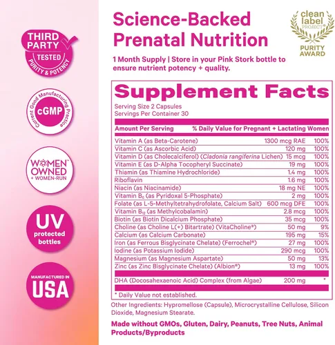 Vista 6 de Pink Stork Vitaminas Prenatales Totales con DHA, Folato, Hierro, Colina y Vitamina B12 - Prenatales para Mujeres para Apoyar el Desarrollo Fetal