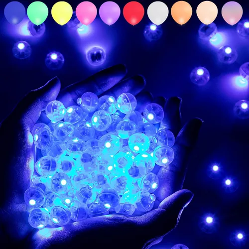 Vista 8 de Aogist 50 Piezas Luces para Globos Azules con Aro para Colgar, Mini Lámpara de Bola Redonda Pequeña Luz LED para Linternas de Papel y Vidrio