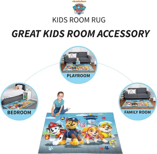 Vista 4 de Franco Paw Patrol - Paquete de decoración de habitación infantil con alfombra de área (69 x 52 pulgadas) y cortinas de ventana (82 x 63 pulgadas)