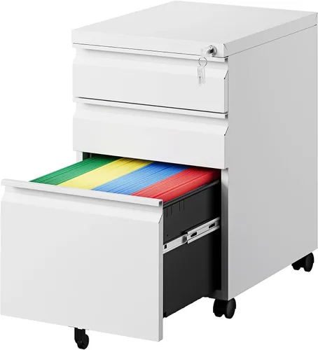 Vista 10 de PEUKC Archivador móvil de 2 cajones con cerradura, archivador rodante debajo del escritorio para oficina en casa, organiza archivos A4 con letras