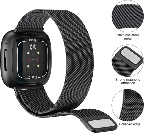Vista 2 de Vanjua Correa de metal para Fitbit Sense 2 / Sense Bands, Fitbit Versa 4 / Versa 3 correas para mujeres y hombres, correa de repuesto de pulsera