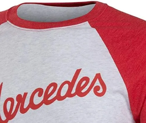 Vista 2 de Mercedes Benz Script Raglan Camiseta de béisbol rojoblanco