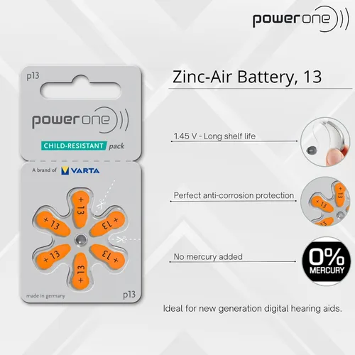 Vista 2 de Power One Pilas para audífonos tamaño 13 (120) (p13-120)