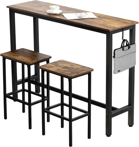 Vista 15 de Finnhomy Juego de mesa de bar, mesa de pub de 39.3 pulgadas, mesa rectangular de altura de barra, mesa de bar con taburetes, juego de mesa de cocina