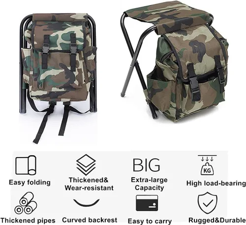 Vista 4 de Silla plegable de camping con bolsa de picnic aislada para exteriores, interiores, pesca, viajes, playa, barbacoa (camuflaje)