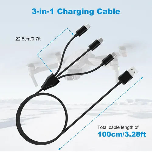 Vista 6 de Alitutumao Cable de carga USB tipo C 3 en 1 compatible con DJI Mini 3 Pro, Mini 4 Pro, Mavic 3, Air 2S, Avata Drone DJI FPV Control remoto