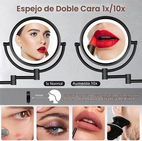 Vista 3 de GURUN - Espejo de maquillaje LED con cable para montaje en pared
