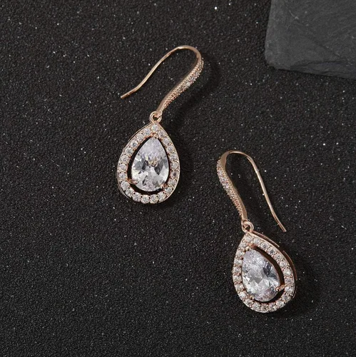 Vista 5 de SWEETV Pendientes de boda de lágrima para novias, damas de honor, aretes colgantes de circonita cúbica para graduación, fiesta, ocasión formal