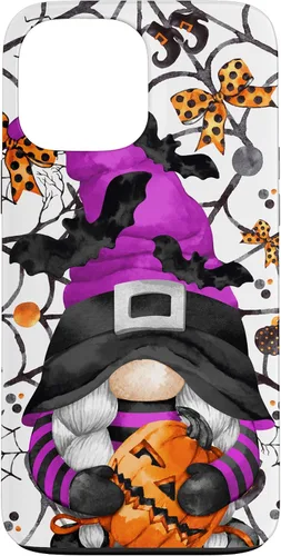Vista 23 de iPhone 16 Lindo gnomo de Halloween para mujeres y bruja púrpura Witchy Boo Case