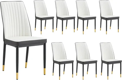 Vista 23 de Juego de 4 sillas de comedor modernas, de piel sintética, con patas de metal, para comedor, oficina, sala de espera (juego de 4, color blanco)
