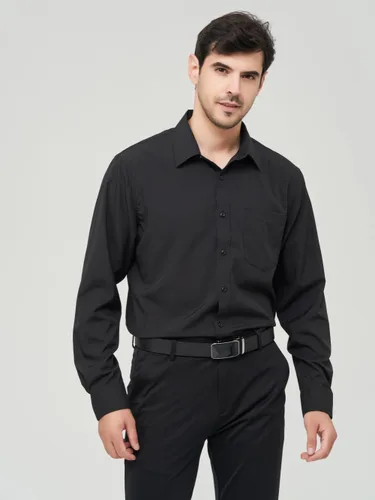 Vista 3 de corfty Camisa de vestir de manga larga para hombre, ajuste regular, elástica, sin arrugas, casual, con botones