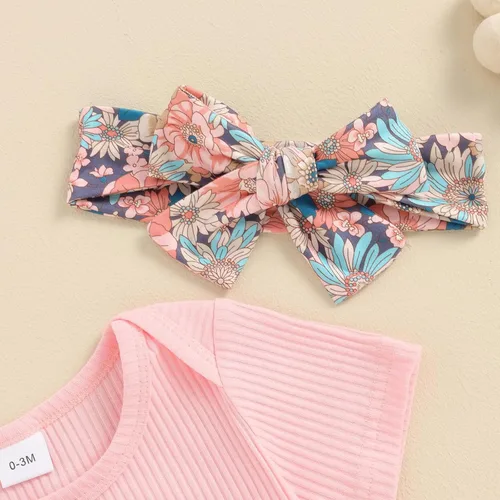 Vista 54 de Sejardin Ropa de verano para bebé y niña, recién nacida, manga corta, con letras, mameluco elástico con diadema