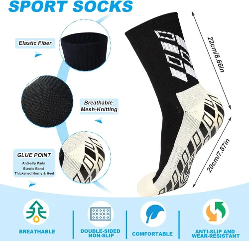 Vista 6 de Paquete de 4 calcetines de fútbol antideslizantes para hombre, calcetines de fútbol para jóvenes, calcetines antideslizantes para niños y mujeres