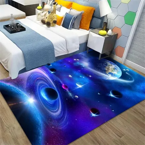 Vista 39 de Alfombra de espacio exterior para habitación de niños, 3 x 5 pies, alfombra Galaxy para dormitorio de niños, suave, antideslizante, sistema solar